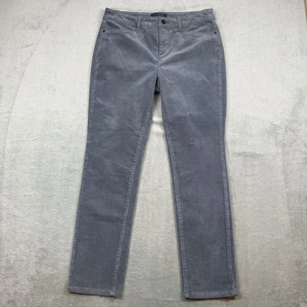 High Rise Straight Leg Velveteen Pant Solid Women’s 8P Grey Office Casual